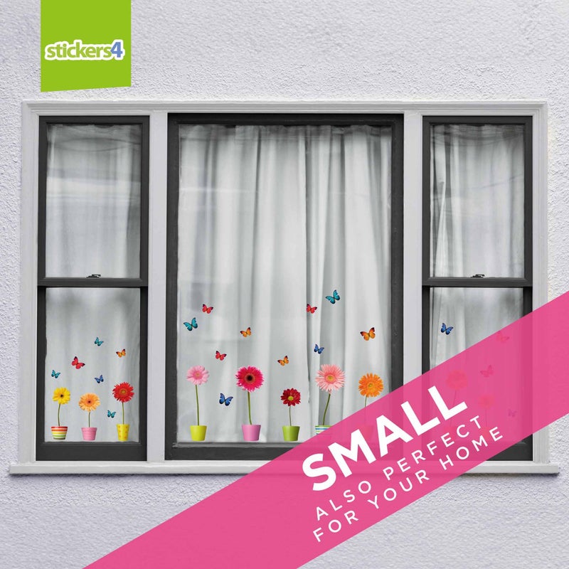 Stickers4 Set of 10 Potted Gerbera Window Clings with 20 Butterflies, Double-Sided Repositionable Static Clings for Glass, Reusable Floral Stickers for Spring & Summer Home, Classroom or Storefront Decor - Image 4